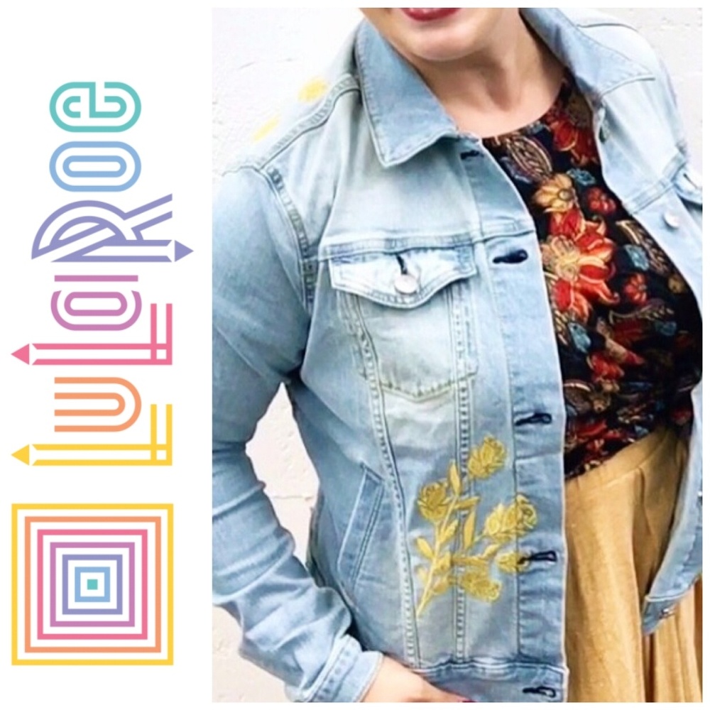 Rare Lularoe Harvey Jacket with Floral Embroidery